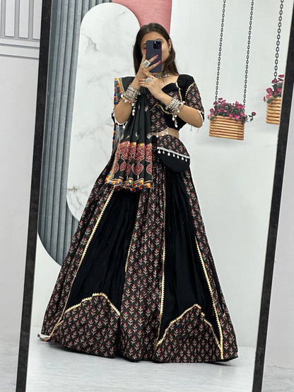 Black Colour Pure Cotton Lehenga Choli For Navratri