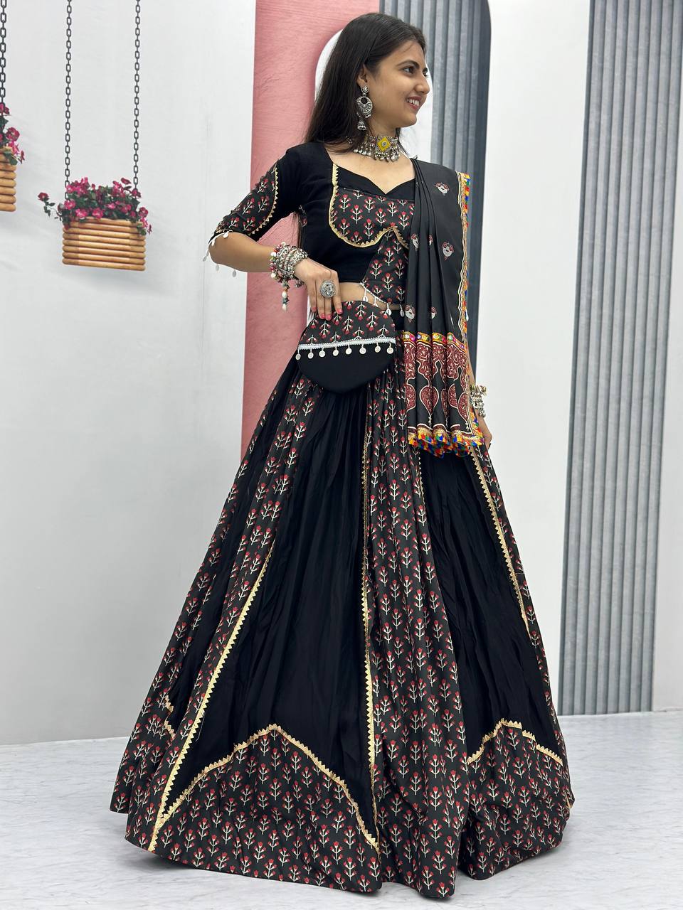 Black Colour Pure Cotton Lehenga Choli For Navratri