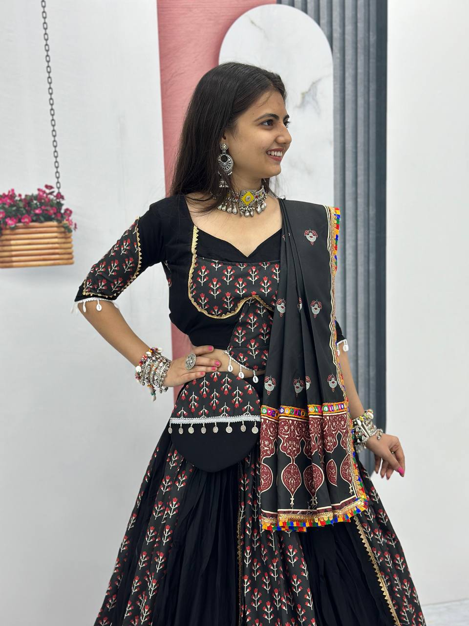 Black Colour Pure Cotton Lehenga Choli For Navratri