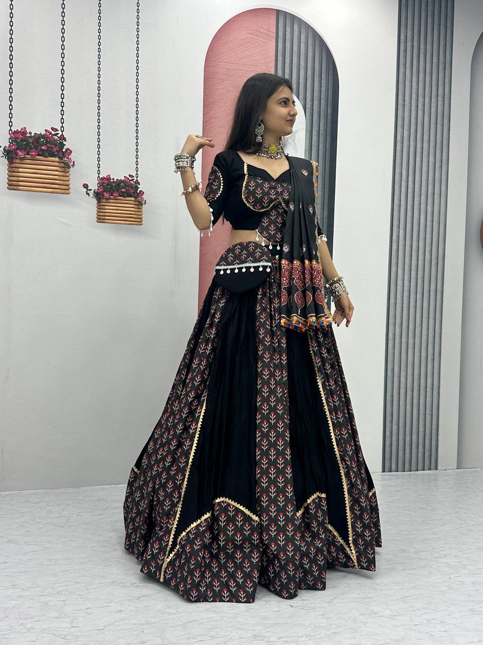 Black Colour Pure Cotton Lehenga Choli For Navratri