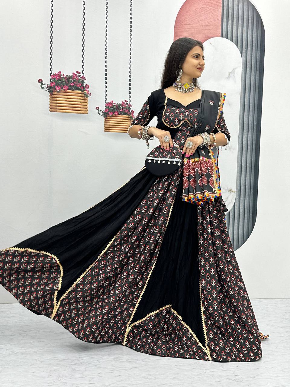 Black Colour Pure Cotton Lehenga Choli For Navratri