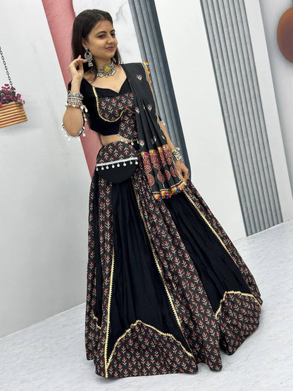 Black Colour Pure Cotton Lehenga Choli For Navratri