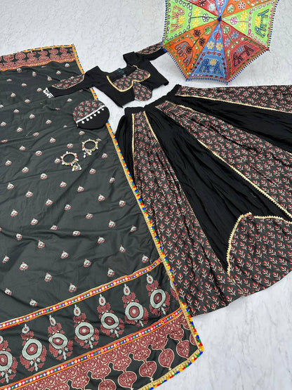 Black Colour Pure Cotton Lehenga Choli For Navratri