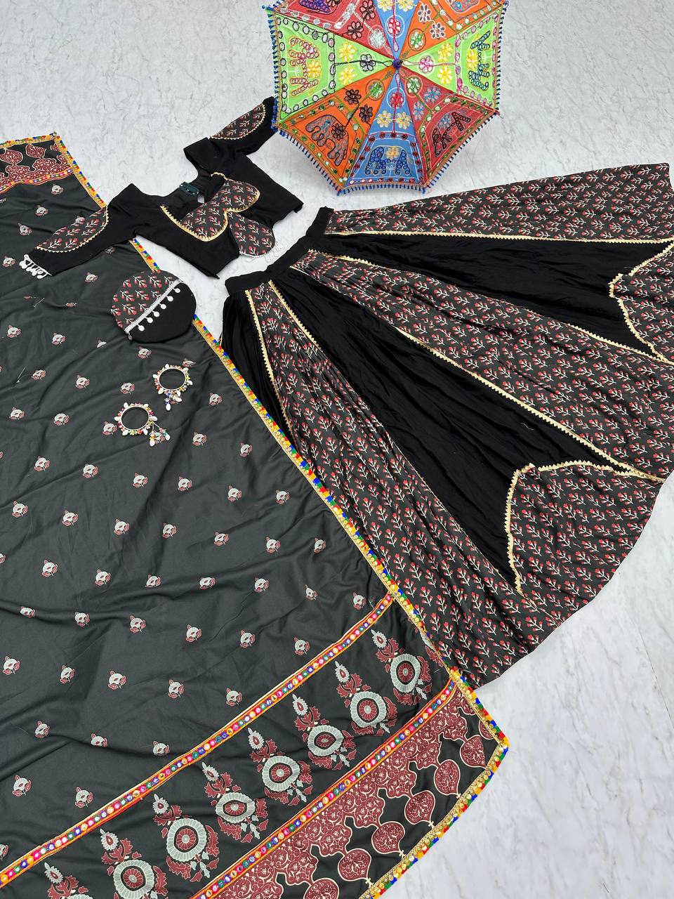 Black Colour Pure Cotton Lehenga Choli For Navratri