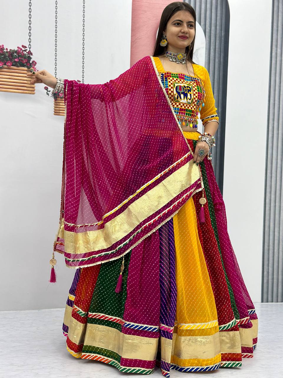 Navratri multi colour chaniya choli Dandhiya garba costume gujrati traditional lehanga