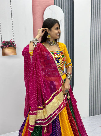 Navratri multi colour chaniya choli Dandhiya garba costume gujrati traditional lehanga