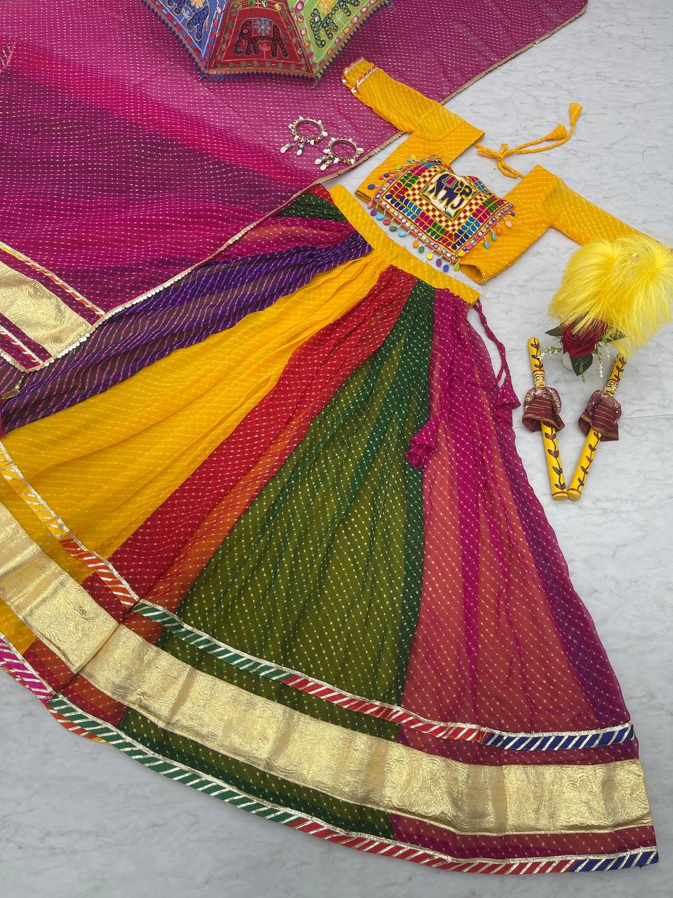 Navratri multi colour chaniya choli Dandhiya garba costume gujrati traditional lehanga