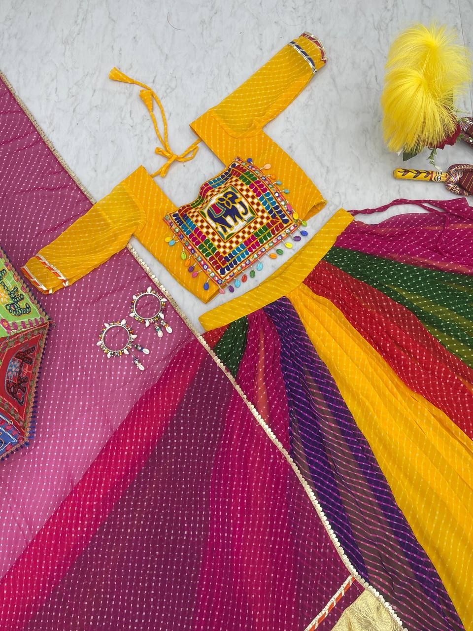 Navratri multi colour chaniya choli Dandhiya garba costume gujrati traditional lehanga