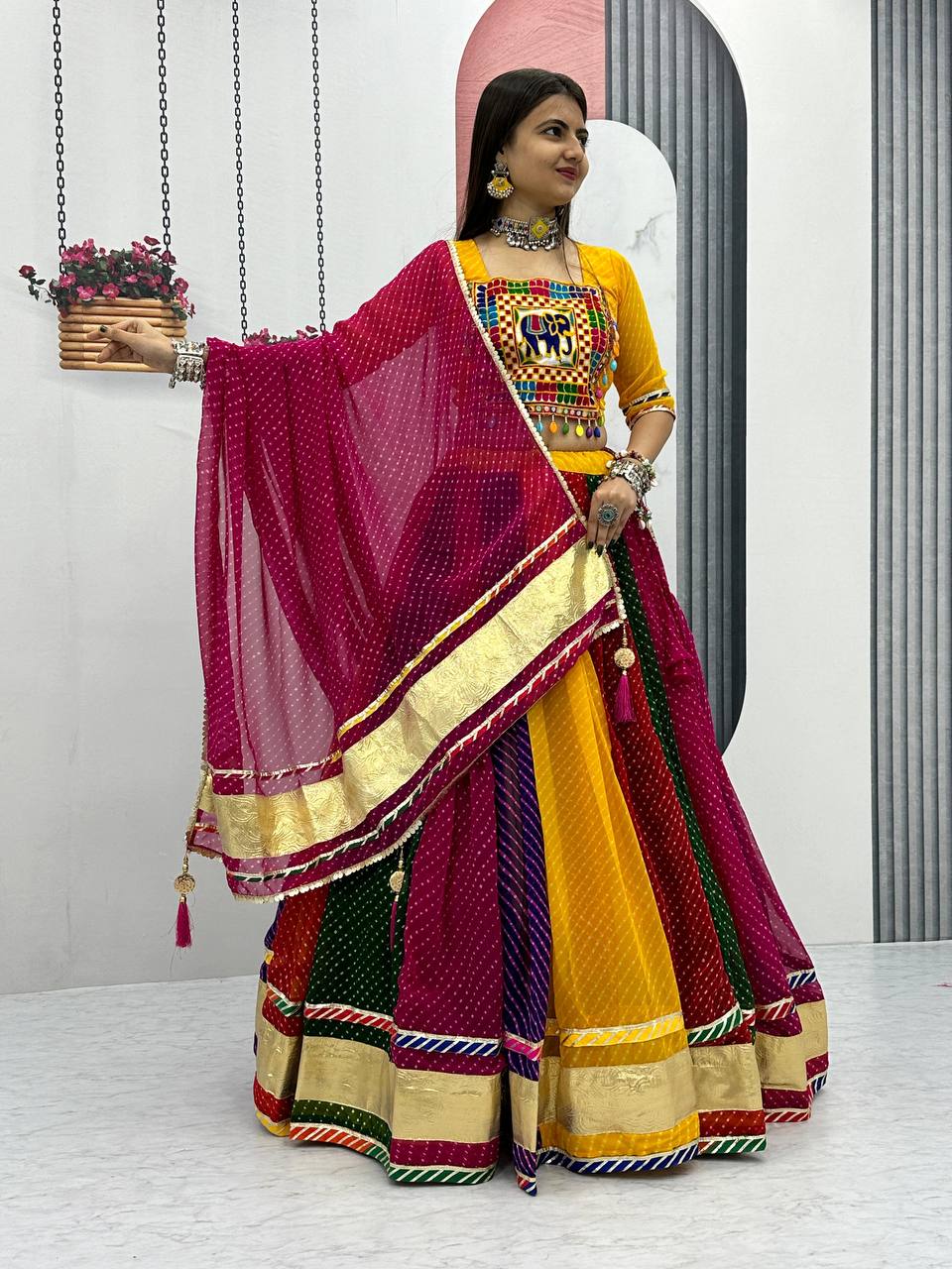 Navratri multi colour chaniya choli Dandhiya garba costume gujrati traditional lehanga