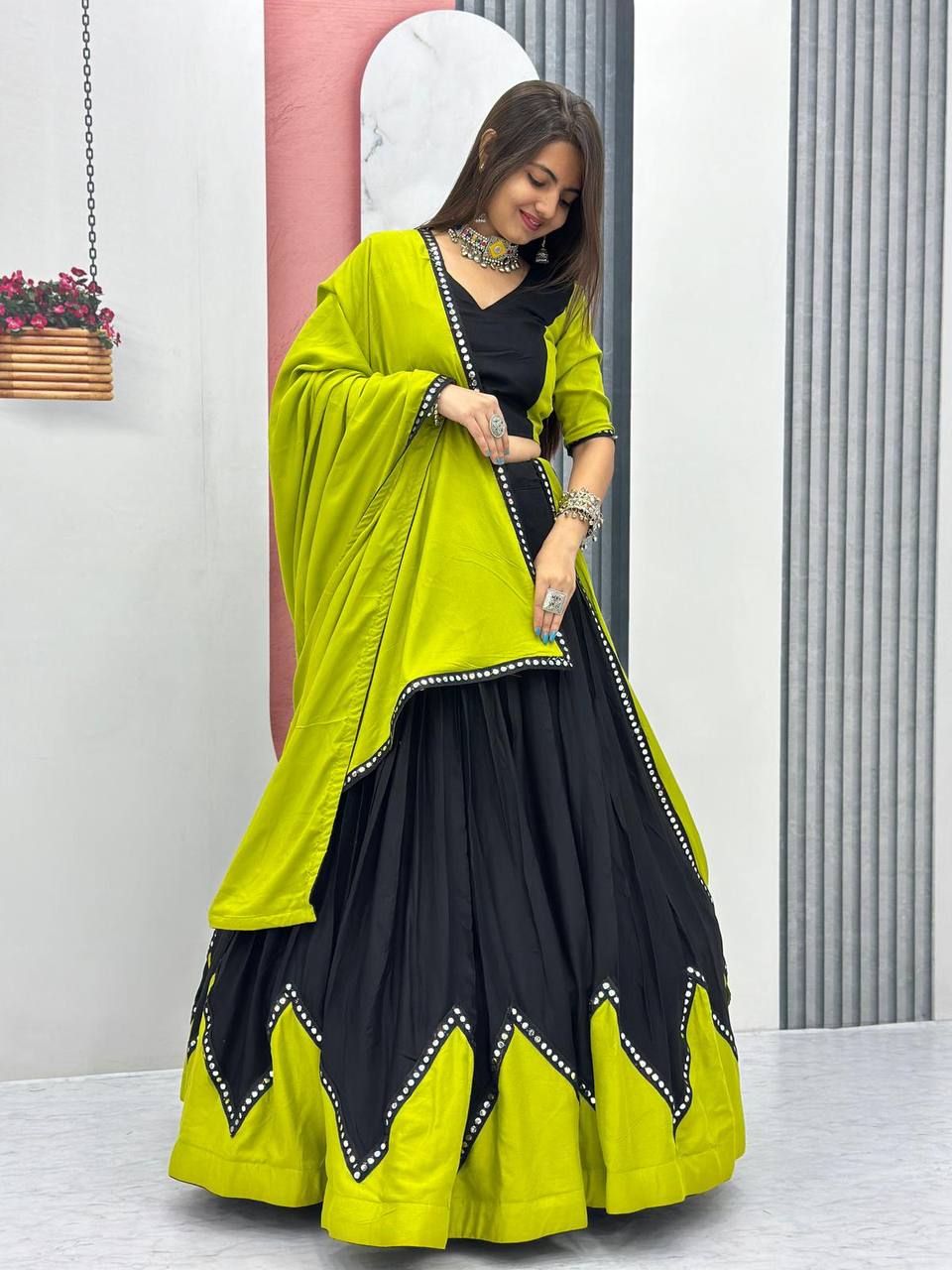 Parrot Navratri Lehenga in Cotton Readymade Navaratri Chaniya Choli