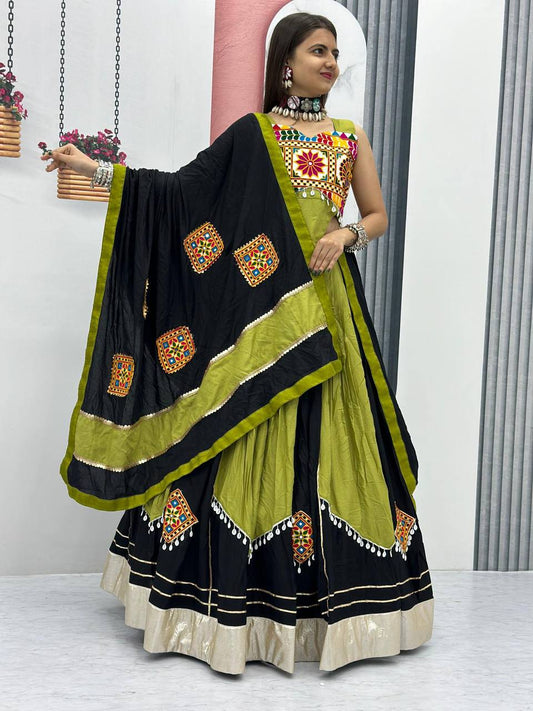 Navaratri Special Lengha Choli In Embroidery and Real Mirror Work Indian Outfit