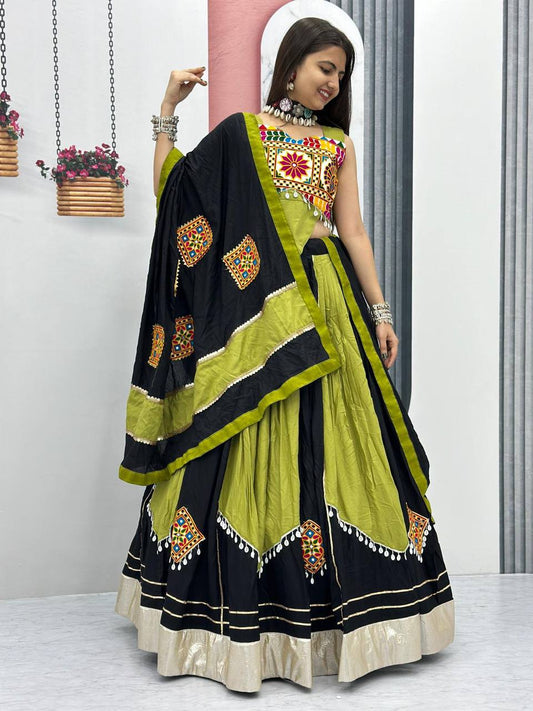 Navaratri Special Lengha Choli In Embroidery and Real Mirror Work Indian Outfit