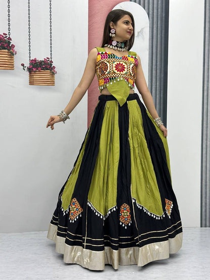 Navaratri Special Lengha Choli In Embroidery and Real Mirror Work Indian Outfit