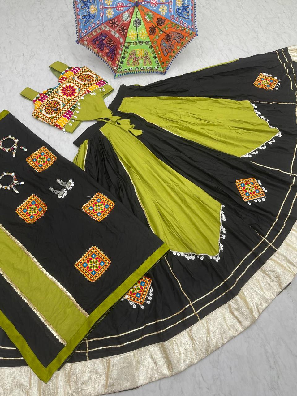 Navaratri Special Lengha Choli In Embroidery and Real Mirror Work Indian Outfit