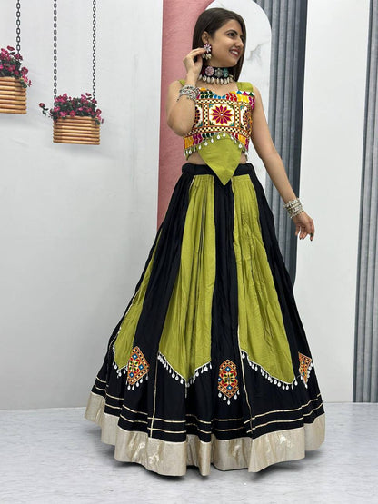 Navaratri Special Lengha Choli In Embroidery and Real Mirror Work Indian Outfit