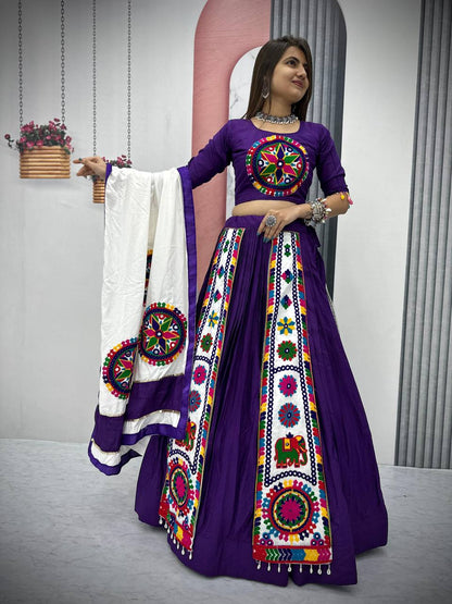 Purple Color Heavy Gamthi Work Ready to Wear Designer Navratri Chaniya Choli