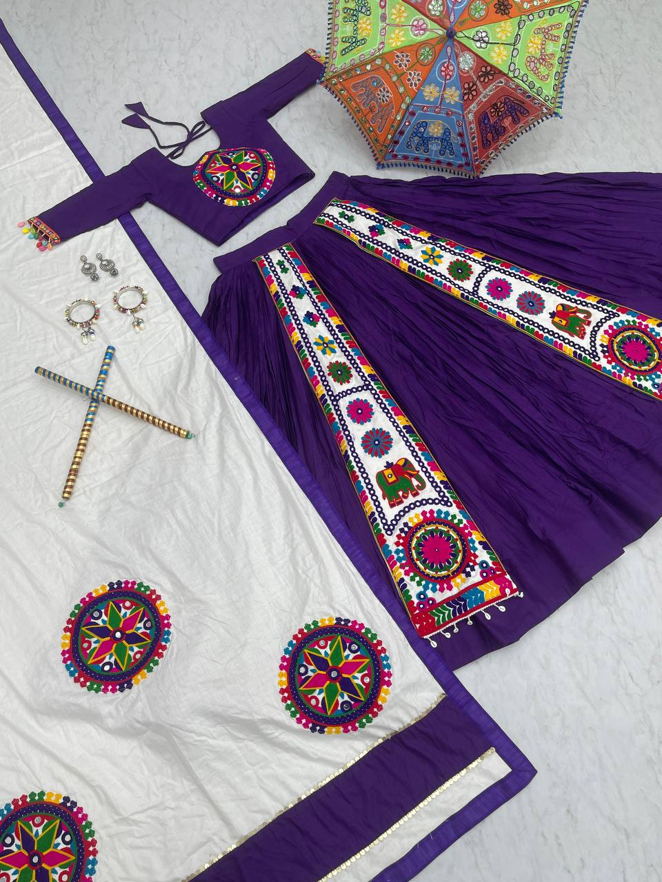 Purple Color Heavy Gamthi Work Ready to Wear Designer Navratri Chaniya Choli