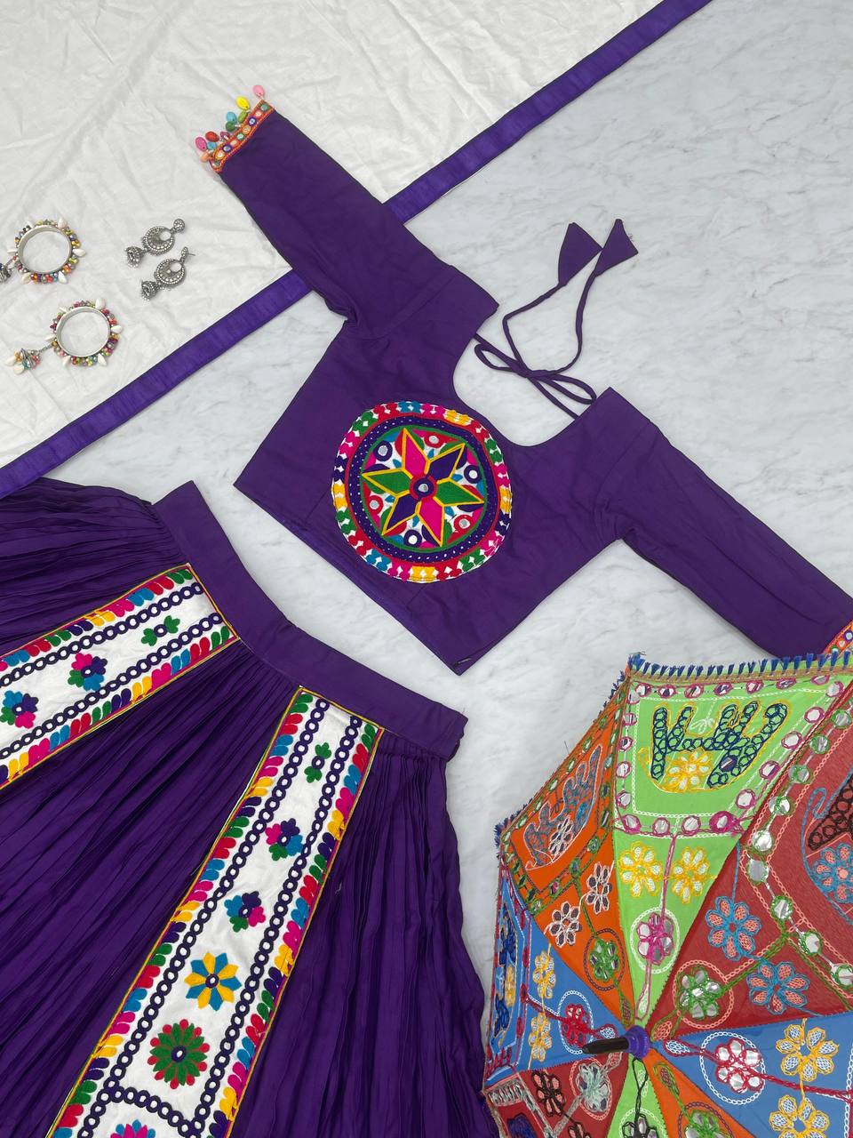 Purple Color Heavy Gamthi Work Ready to Wear Designer Navratri Chaniya Choli