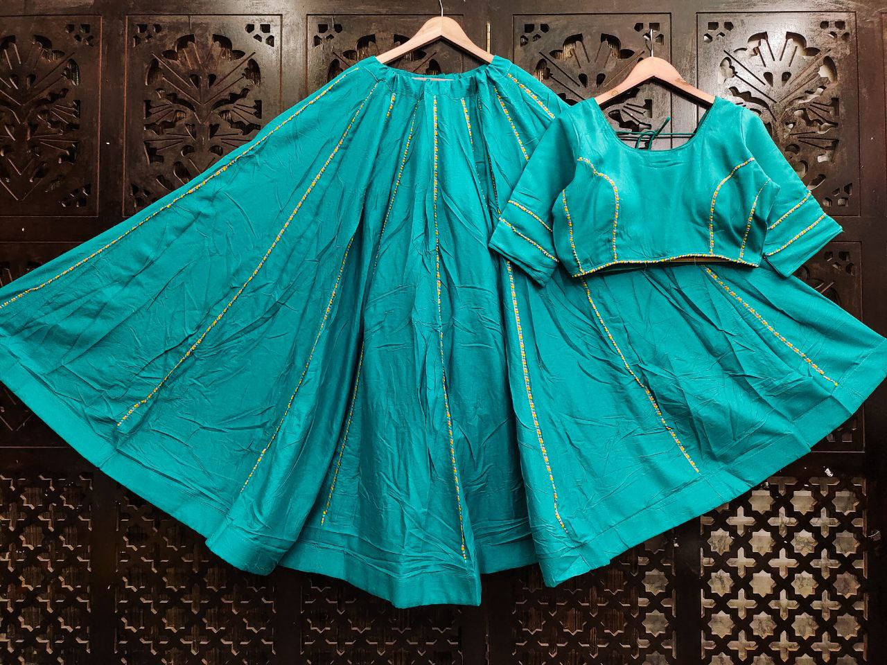 Party Wear Dark Green Cotton Long Skirt