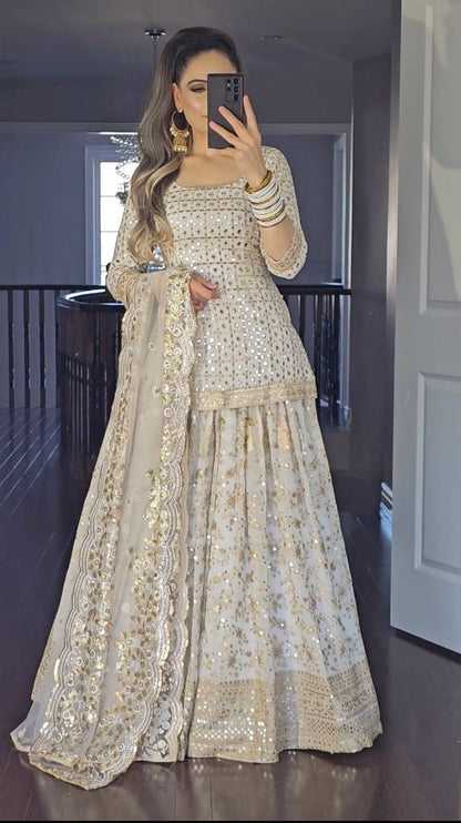 Georgette Semi-stitched Lehenga Choli For Women Bollywood Styel Georgatte With Embrodery Sequance Work, Beige