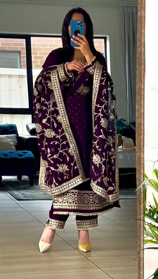 Chinon Silk Pakistani Suit With Heavy Embroidery