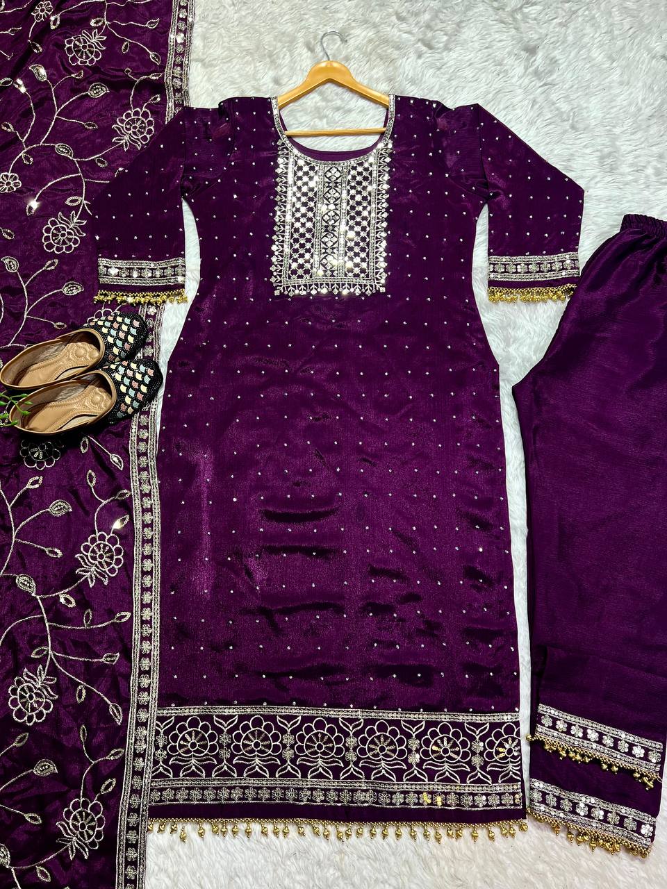 Chinon Silk Pakistani Suit With Heavy Embroidery