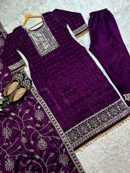 Chinon Silk Pakistani Suit With Heavy Embroidery