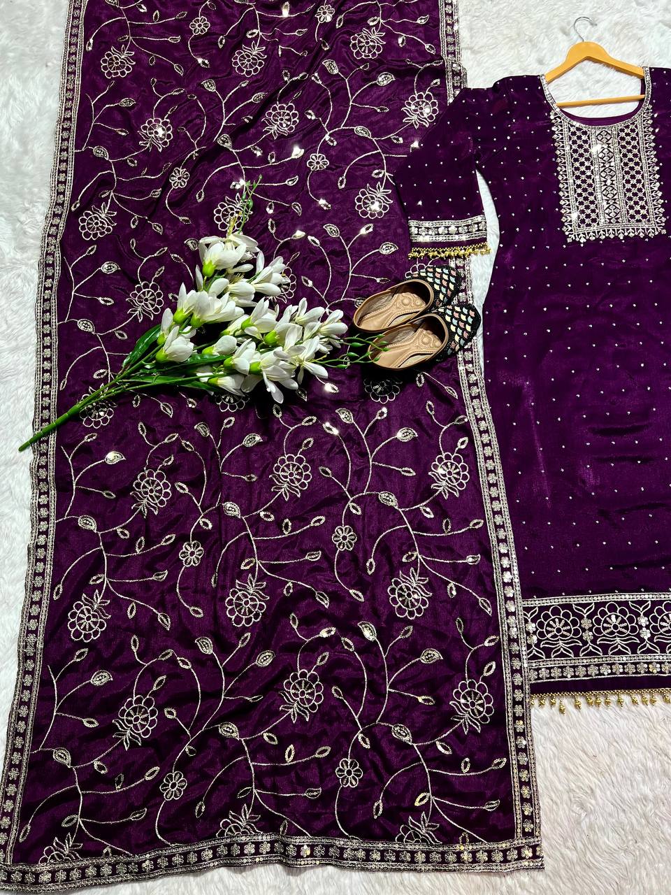 Chinon Silk Pakistani Suit With Heavy Embroidery