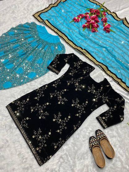 Designer Party Wear Look Top ,Dhoti Salwar and Dupatta