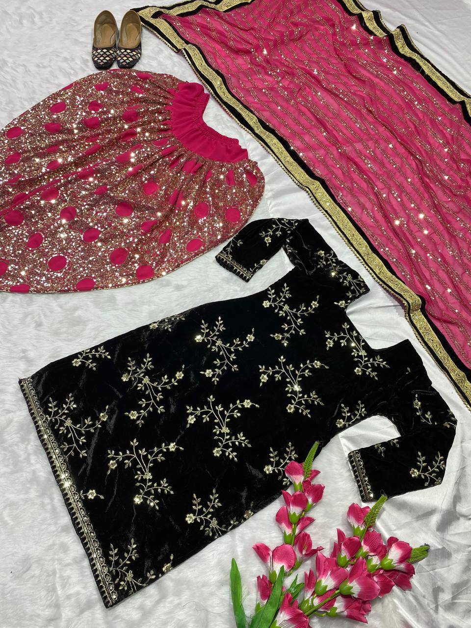 Designer Party Wear Look Top ,Dhoti Salwar and Dupatta