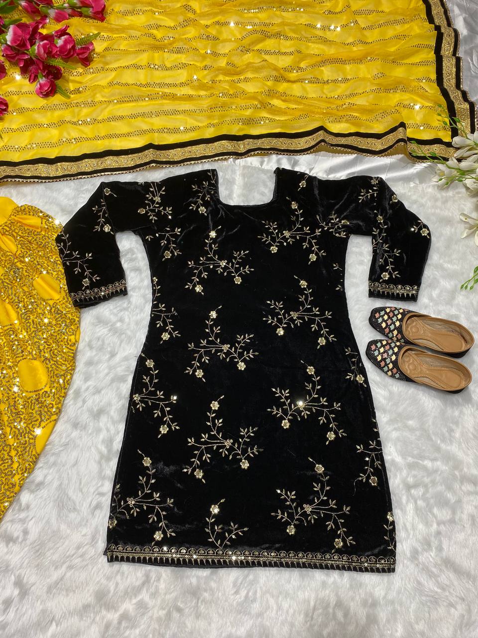 Designer Party Wear Look Top ,Dhoti Salwar and Dupatta