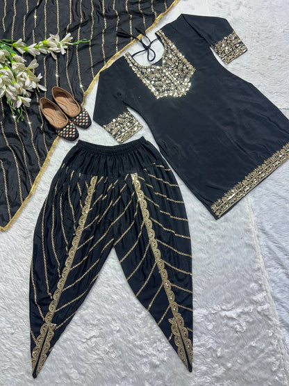 New Designer Party Wear Look Top ,Dhoti Salwar and Dupatta