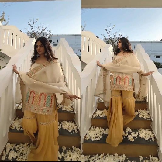 Stylish White Color Pure Chinnon Silk Embroidery Salwar Suit