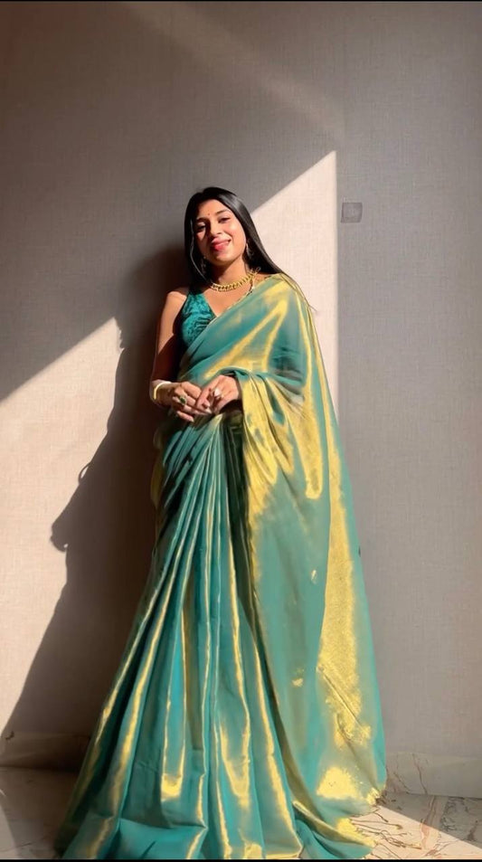 Sunkissed Turquoise Tissue Silk Saree