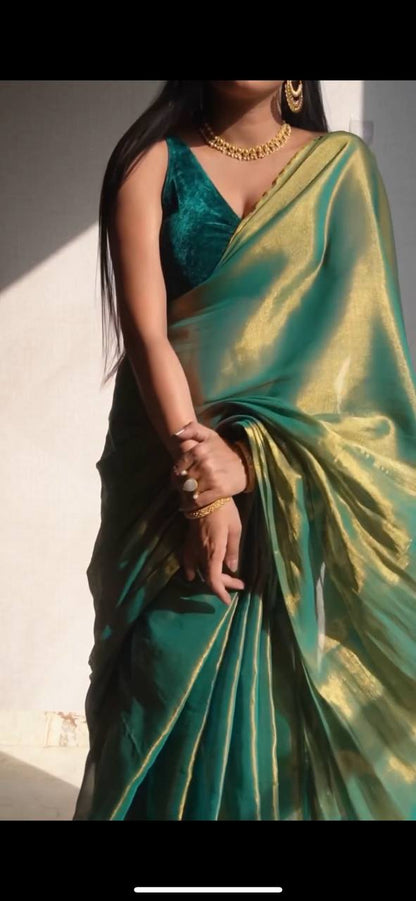 Sunkissed Turquoise Tissue Silk Saree