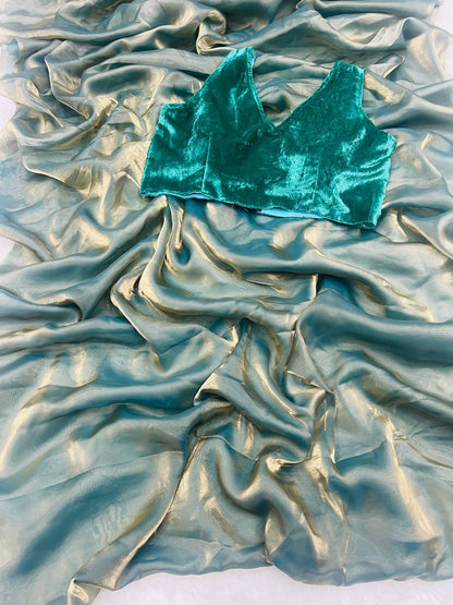 Sunkissed Turquoise Tissue Silk Saree