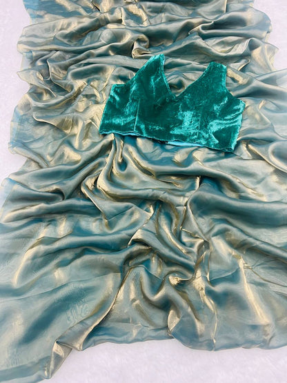 Sunkissed Turquoise Tissue Silk Saree