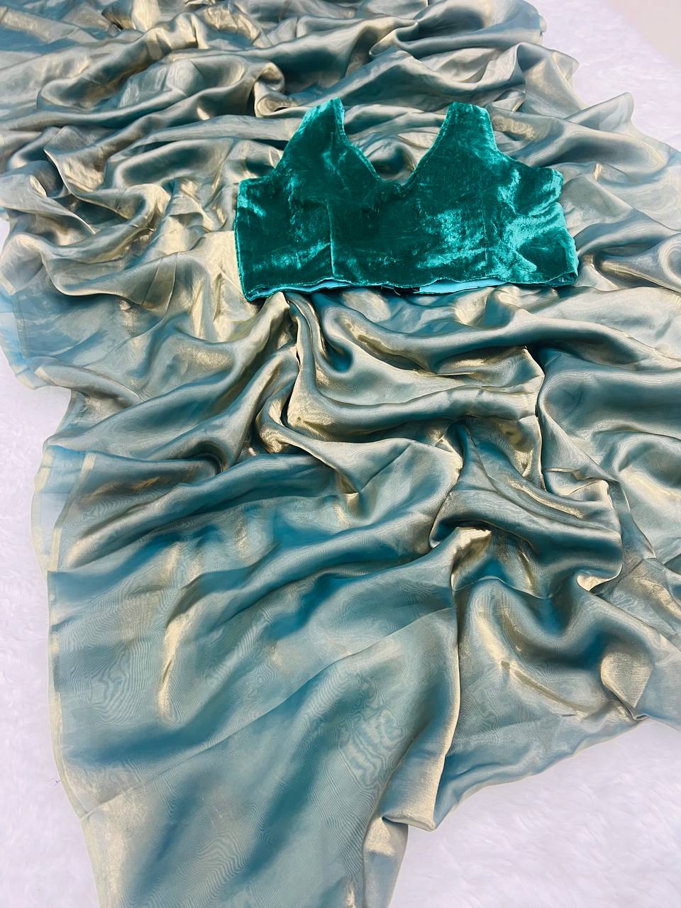 Sunkissed Turquoise Tissue Silk Saree