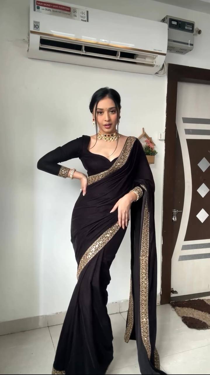 Black velvet designer party ready to wear saree