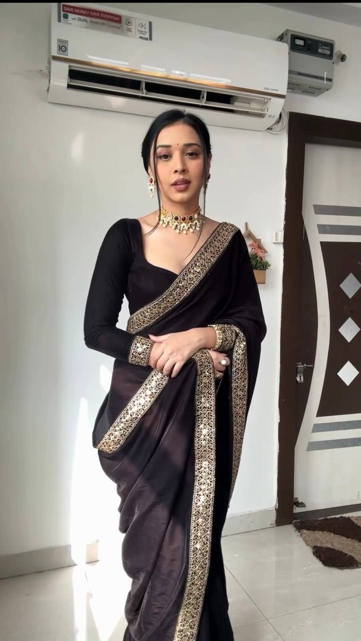 Black velvet designer party ready to wear saree