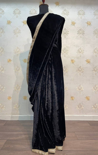 Black velvet designer party ready to wear saree