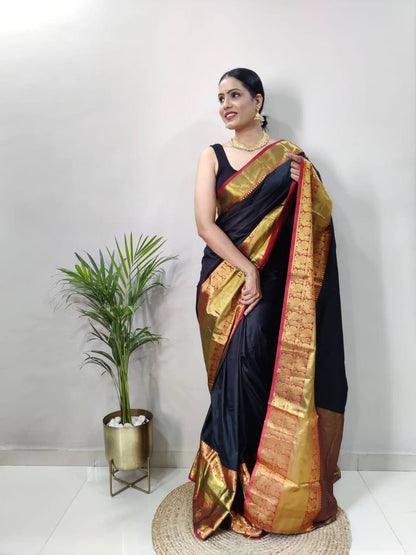 Marutifab Women's Banarasi Silk Saree With Blouse Piece