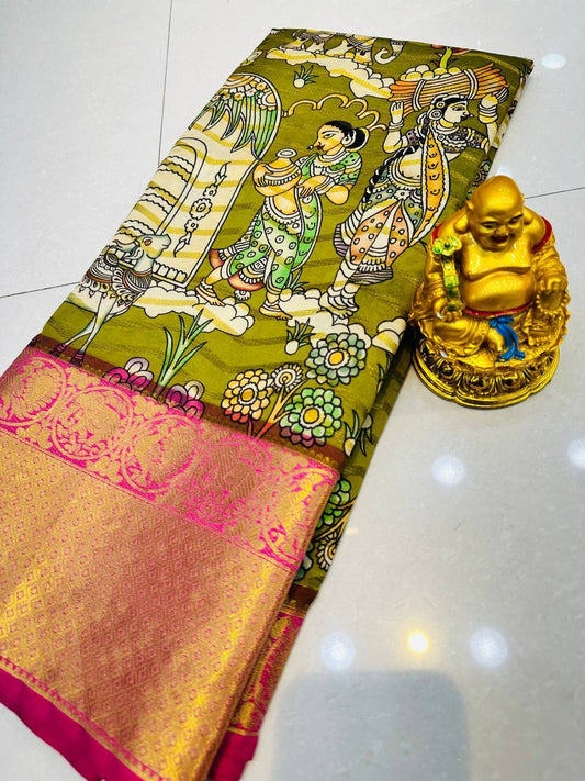 Kalamkari Zigzag: Weaved Silk Saree, Brocade Blouse, Jari Pallu