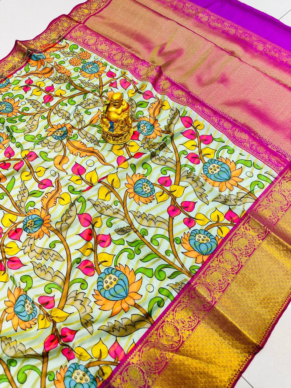 Kalamkari Zigzag: Weaved Silk Saree, Brocade Blouse, Jari Pallu