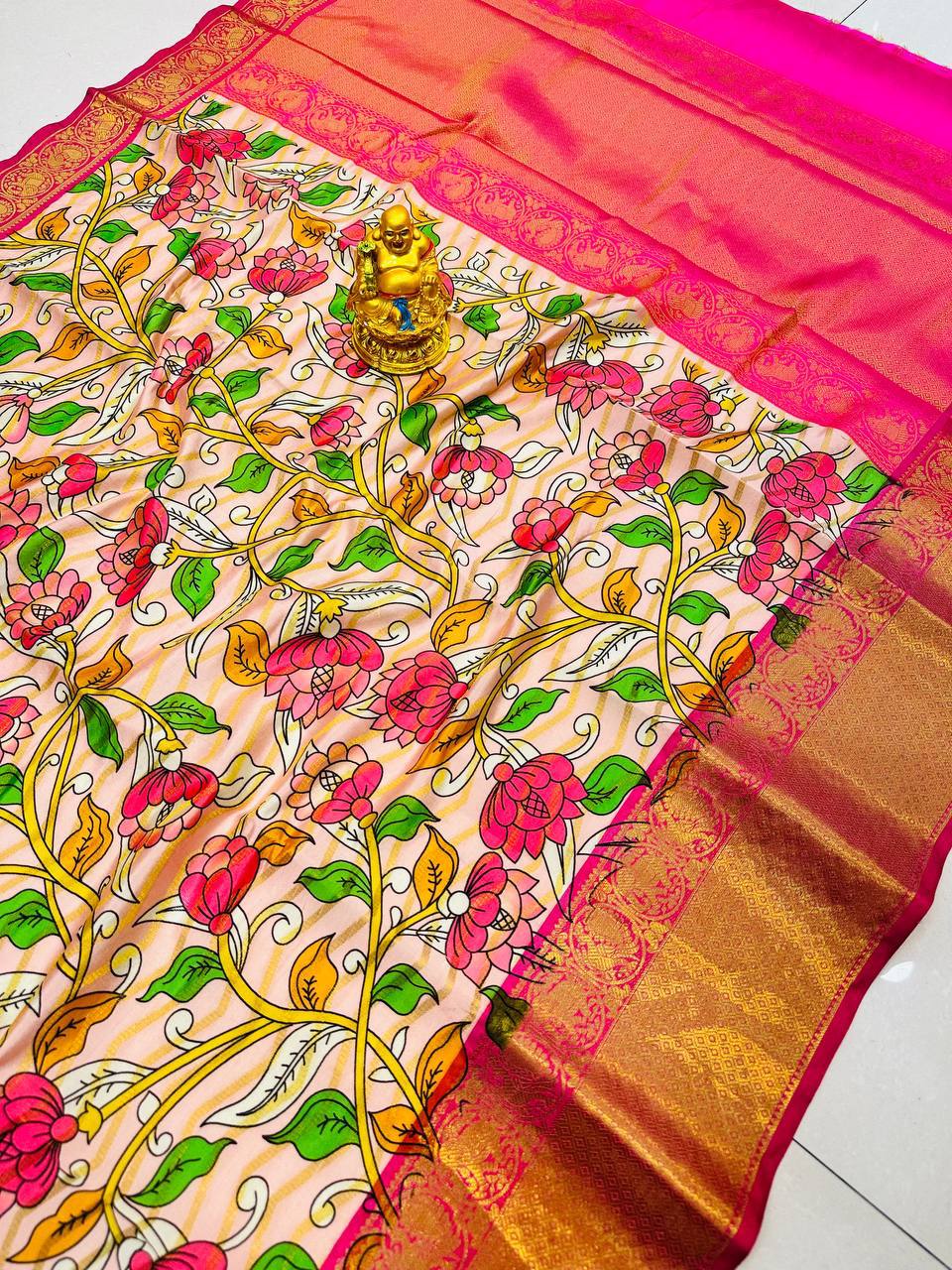 Kalamkari Zigzag: Weaved Silk Saree, Brocade Blouse, Jari Pallu