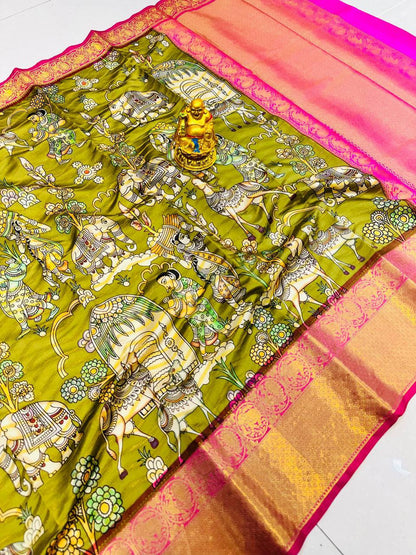 Kalamkari Zigzag: Weaved Silk Saree, Brocade Blouse, Jari Pallu