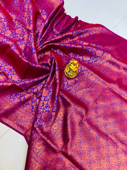 Stylish Firozi Kanjivaram Silk Saree With Outstanding Blouse Piece