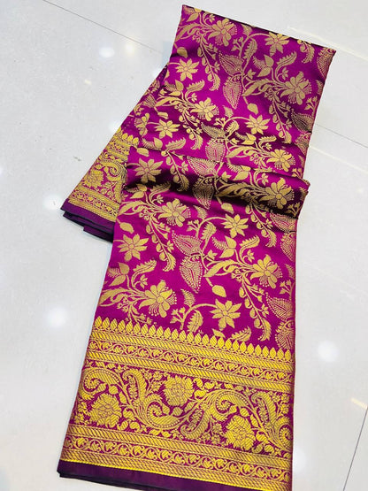 Women's Banarasi Silk Royal Saree With Weaving Golden Zari & Golden Blouse