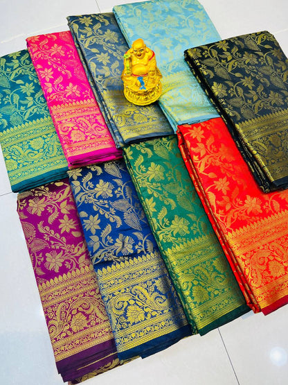 Women's Banarasi Silk Royal Saree With Weaving Golden Zari & Golden Blouse