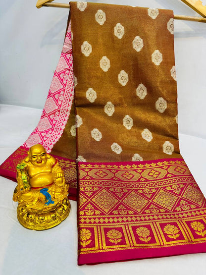 Handloom Weaving Festive Wear Kanjivaram Silk Saree In Brown